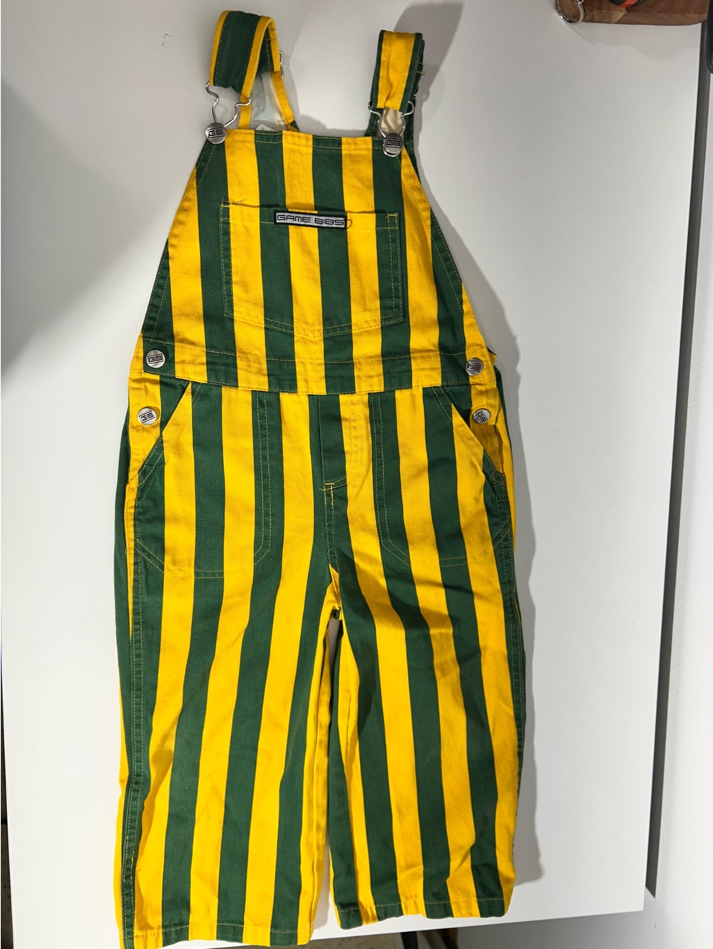 Game Bibs Striped Yellow and Green Kids Overalls with Adjustable Straps Size 3T
